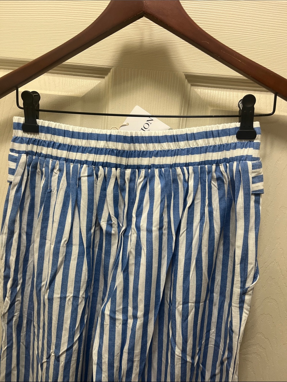 Blue & White Vertical Stripe Wide-Leg Pants with Tag S - Picture 6 of 7